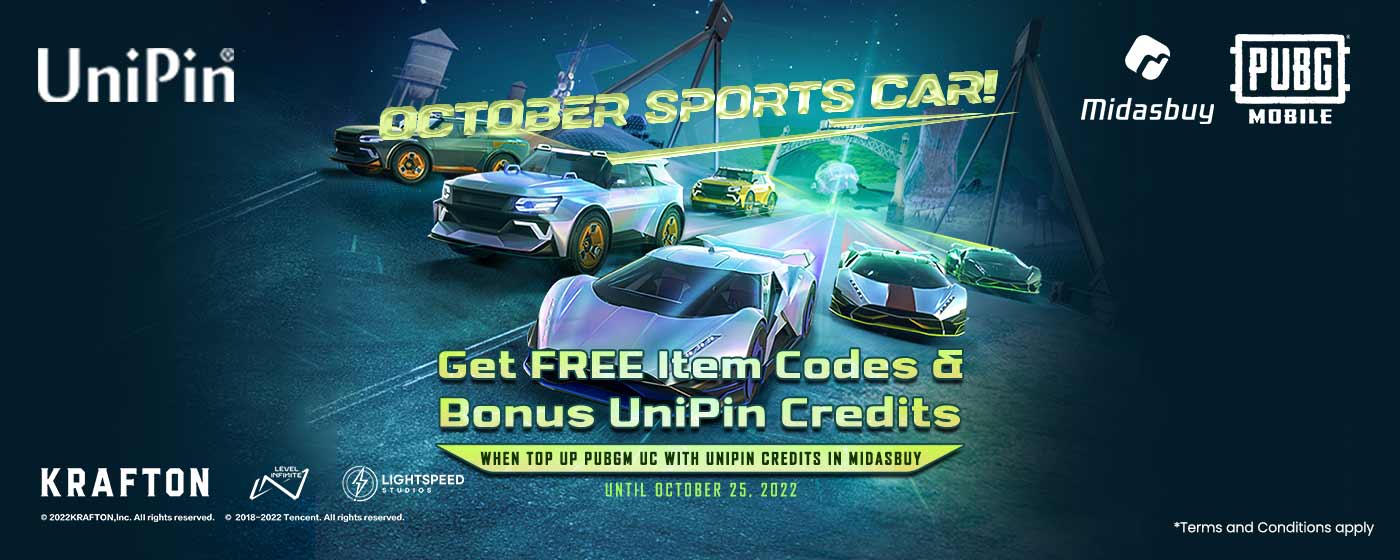 October Sport Car-Get PUBG-Mobile Item Codes & Bonus UniPin Credits! (MY)